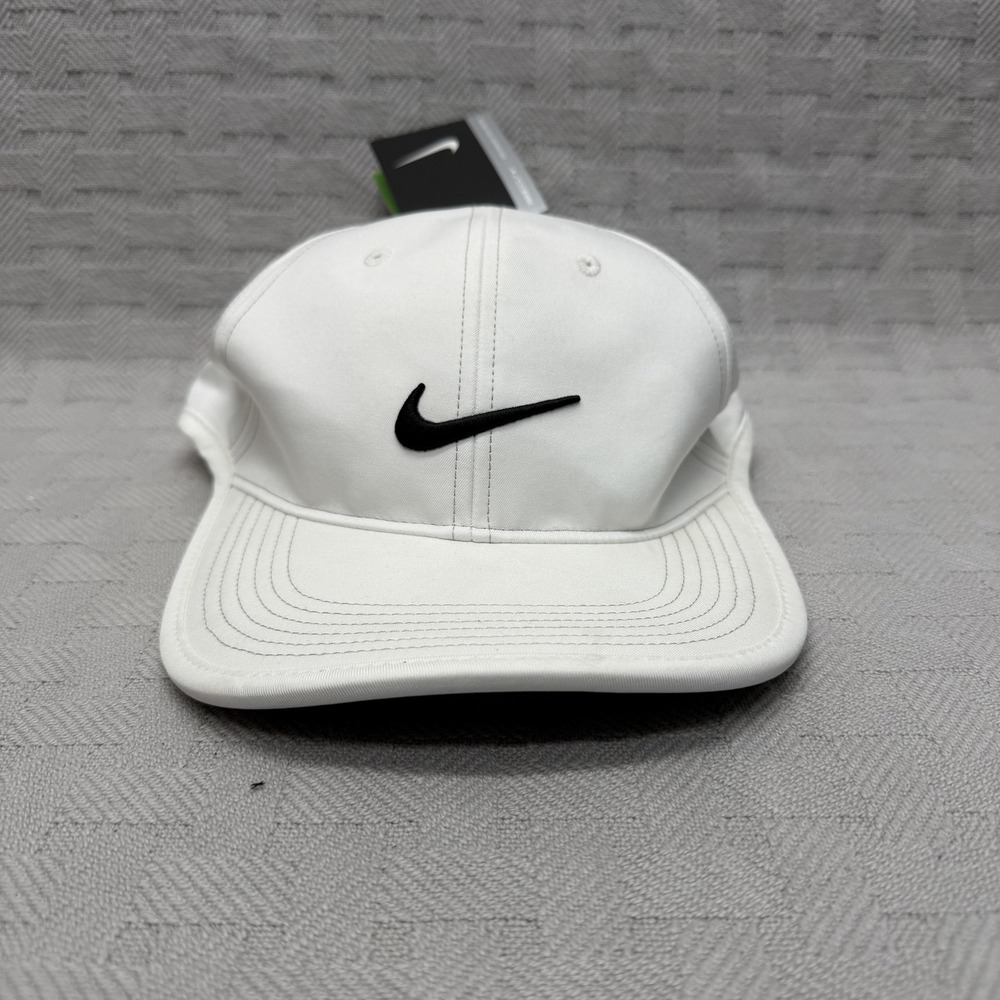 Nike Hat Cap Strap Back White One Size Embroidered Swoosh Mens Adjustable‎ Lined